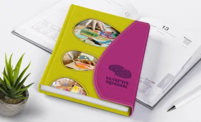 Notes a5 z klapka w łączonej oprawie z grafiką