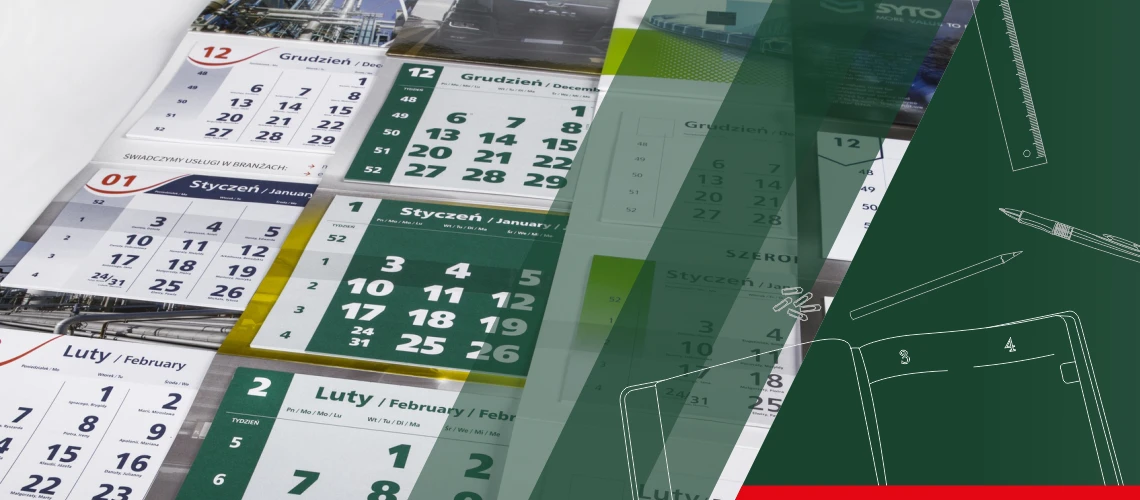 Pakiet kalendarzy trójdzielnych, całoroczna skuteczna promocja Twojej firmy
